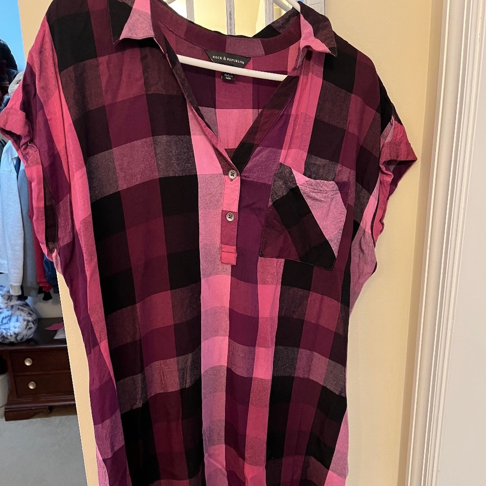 Rock & Republic pink flannel short sleeve dress XL
